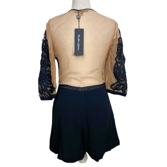 NWT FOR LOVE & LEMONS VALENTINA BLACK EMBROIDERED NUDE SHEER MESH ROMPER - S - Picture 5 of 13